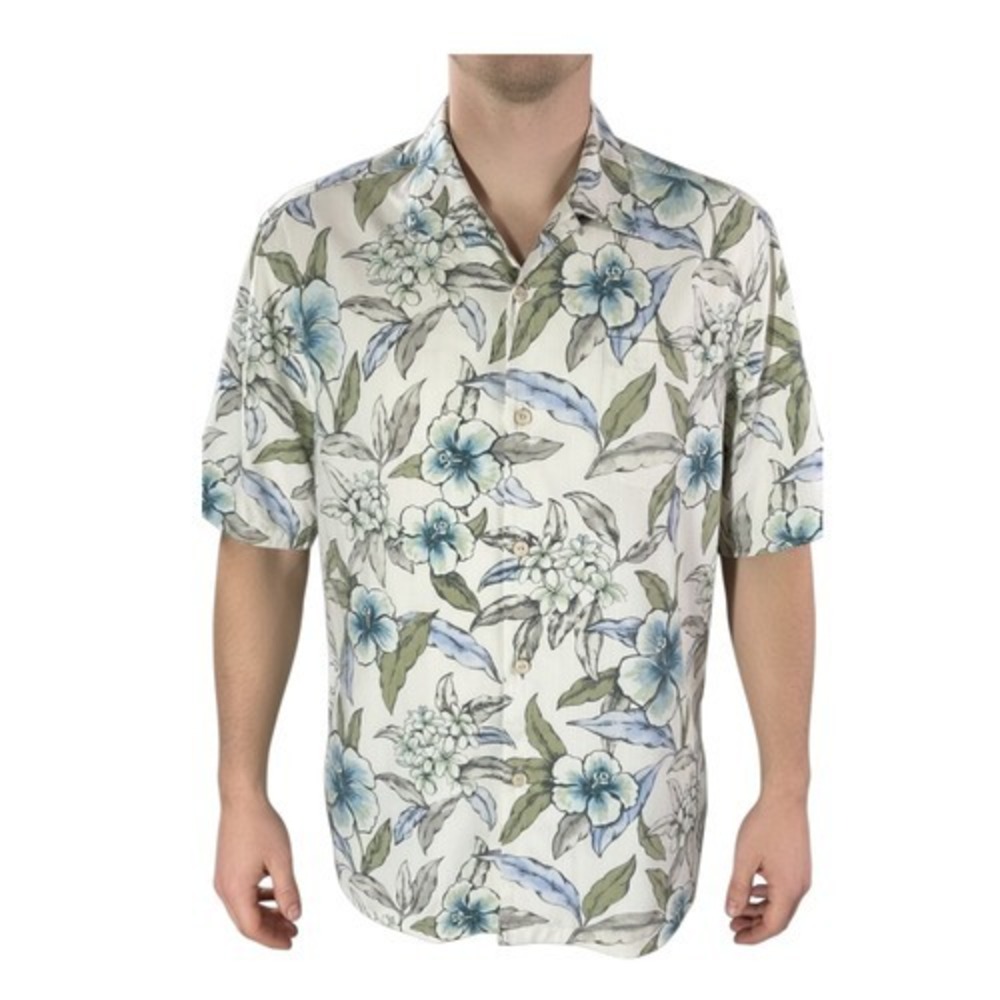 Tommy Bahama‎ Hawaiian Aloha Shirt Large Floral Hibiscus Flowers Silk